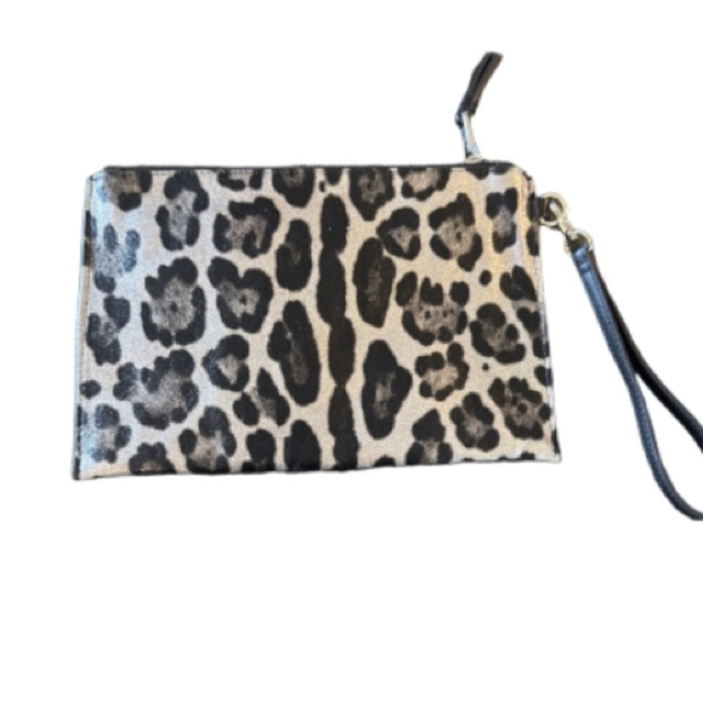 INC International Concepts Black leopard print metallic Wristlet